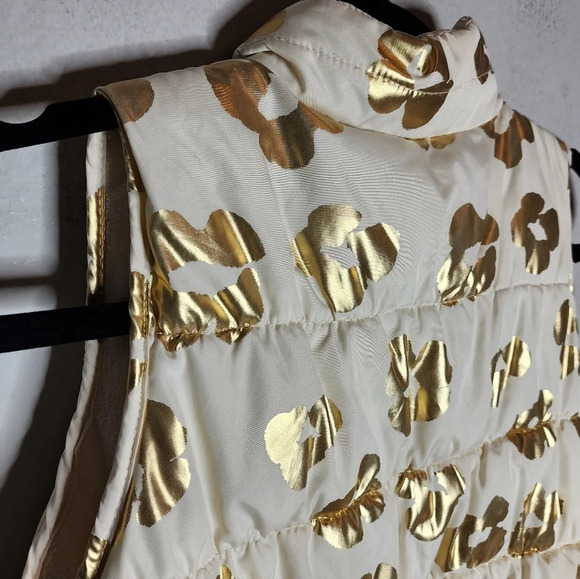 Crazy 8 Gold Foil Cream Leopard Puffer Vest Kids Size Largw 10/12 - Picture 10 of 11